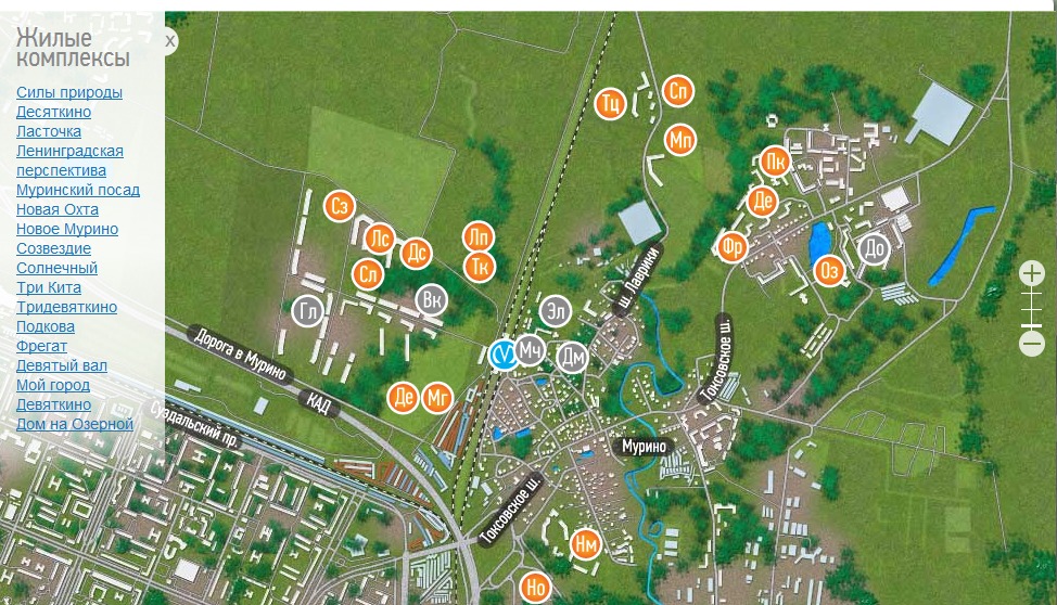 Карта девяткино и мурино с названиями жк и улицами