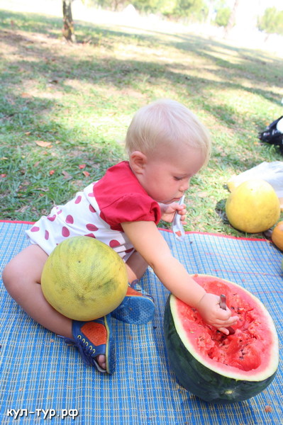 ребёнок ест арбуз
