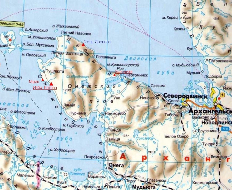 Карта побережья белого моря с городами и поселками подробная