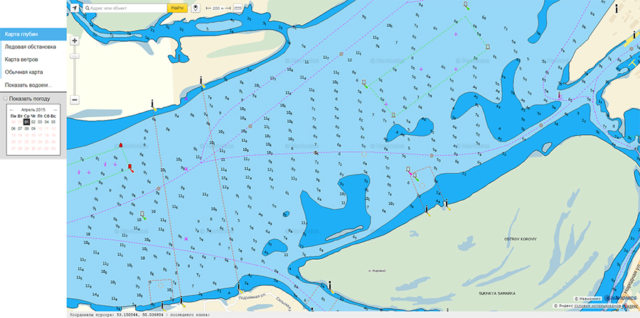Карта реки волга с глубинами