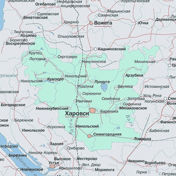 Карта харовского района вологодской области подробная с деревнями и дорогами