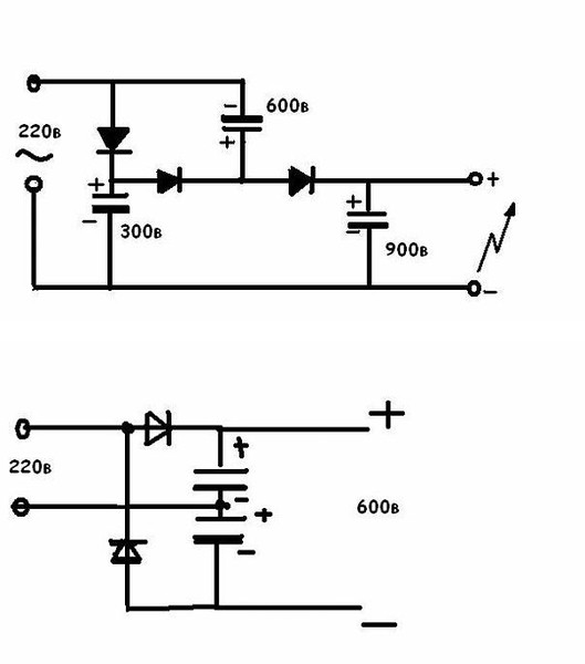 Умножитель напряжения для люминесцентных ламп схема