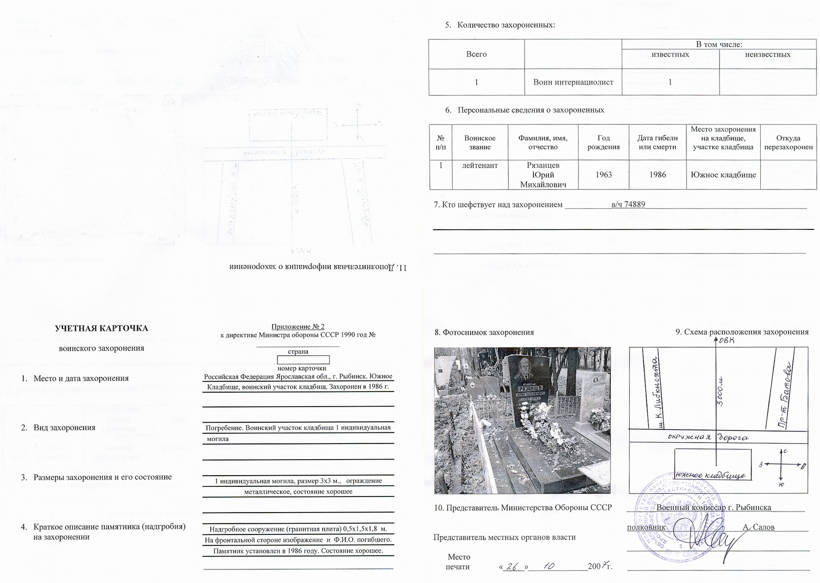 Паспорт воинских захоронений образец