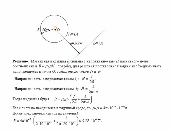 Магнитная индукция поля бесконечного. Круговой виток прямолинейного проводника. Магнитное поле прямолинейного проводника в точке на оси. Определить индукцию магнитного поля в центре витка. Поля создано прямолинейным длинным проводником с током i1.