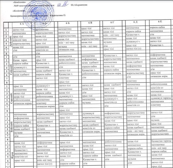 Сабақ кестесі ІІ ауысым