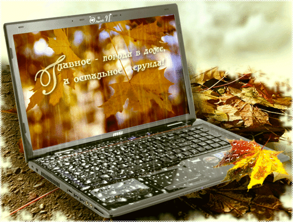 Привет мы будем счастливы. Осень ноутбук. Хорошего осеннего настроения в любую погоду. Хорошего настроения в любую погоду анимация. Открытка ноутбук.