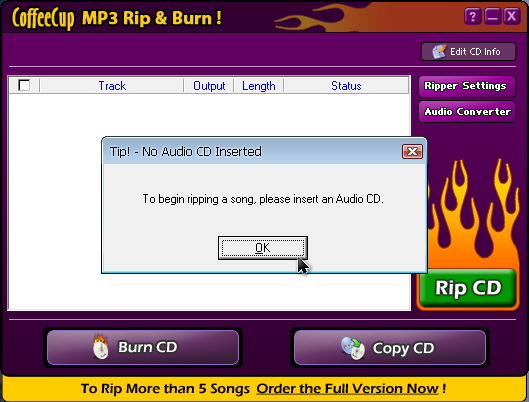 CoffeeCup mp3 Rip & Burn_02 insert audioCD