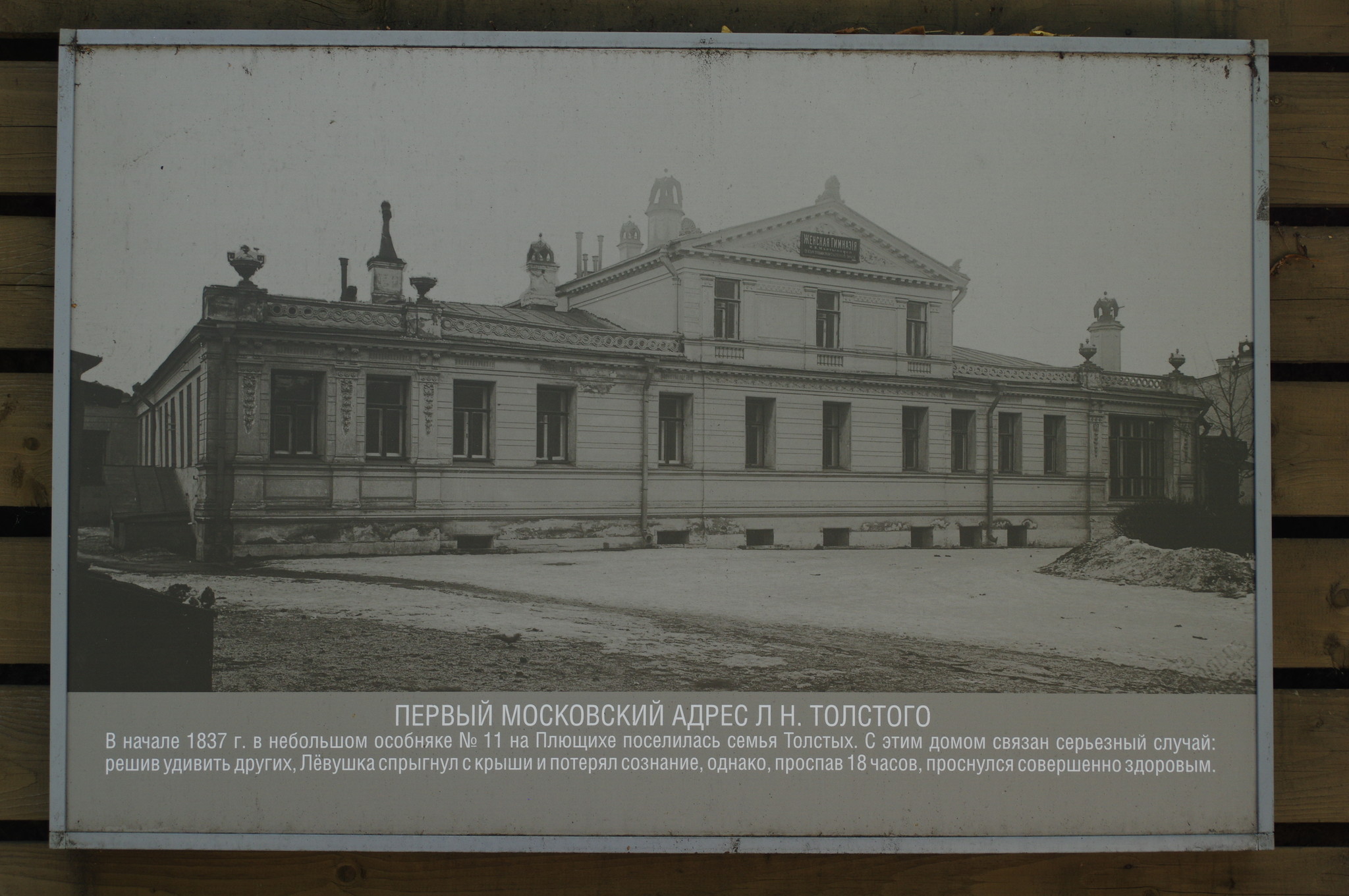 Стенд в Мемориальном музее-усадьбе Л.Н. Толстого «Хамовники» (улица Льва Толстого, дом 21)