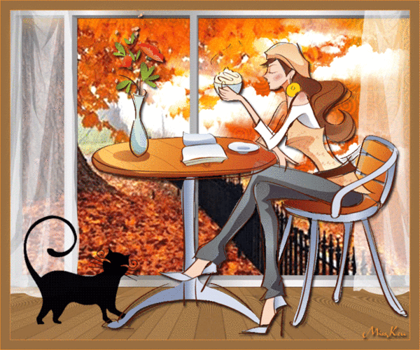 Долгими осенними вечерами мы читали. Осеннее чаепитие. Уютные рисунки. Девушка в кафе нарисованная. Душевные и уютные иллюстрации.