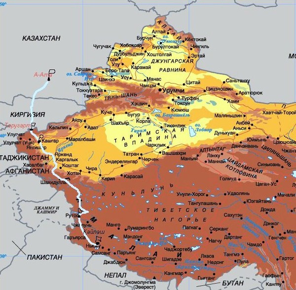 Синьцзян уйгурский автономный район карта
