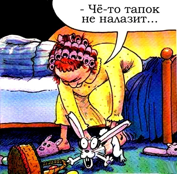 Смешная картинка бабушка надевает тапки зайцы