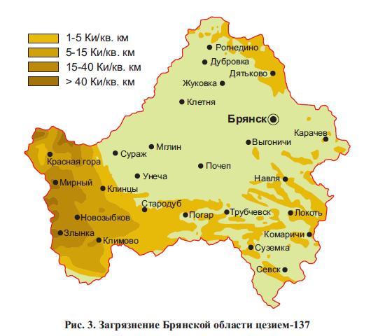 Карта радиационного загрязнения калужской области