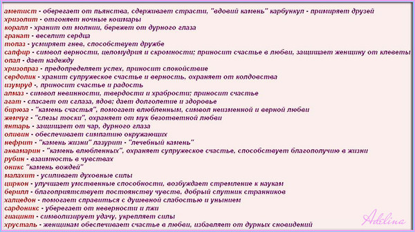 Таблица совместимости камней
