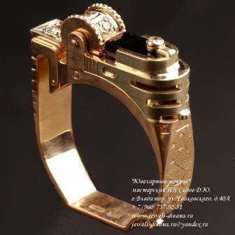 Золотое мужское кольцо &quot;Зажигалка&quot;
