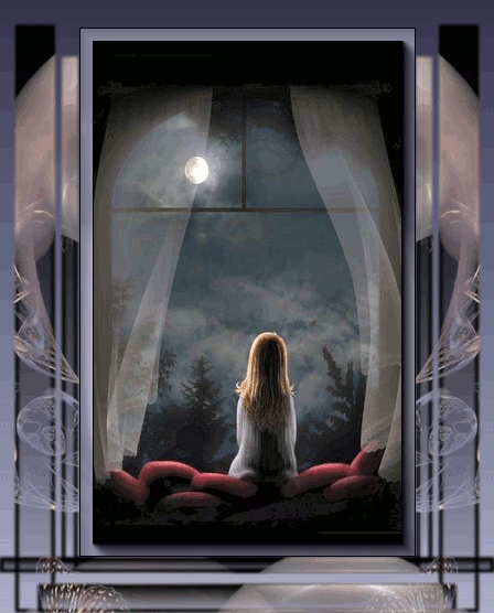 Заглядывает в окно. Луна в окне. Окно анимация.