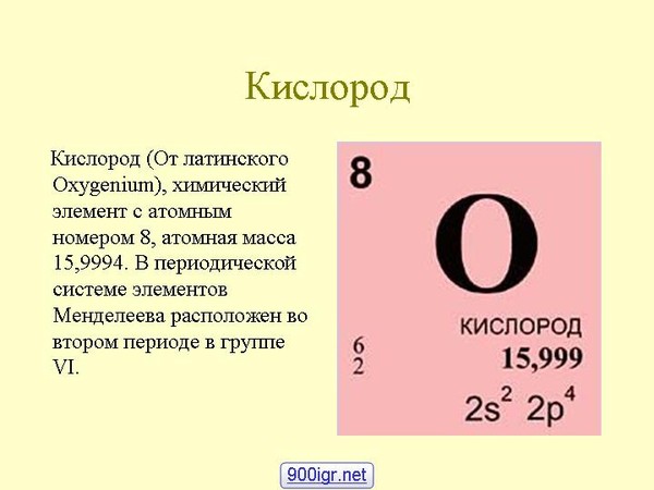 Кислород буква в таблице